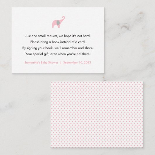 Rosa Elephant Buchanforderungskarte / Bücher für d Begleitkarte (Vorne/Hinten)