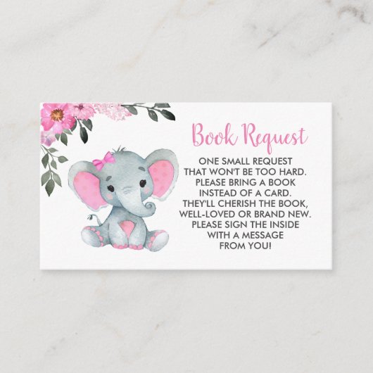 Rosa Elephant Buchungsanfrage Karte Rustikal (Vorderseite)