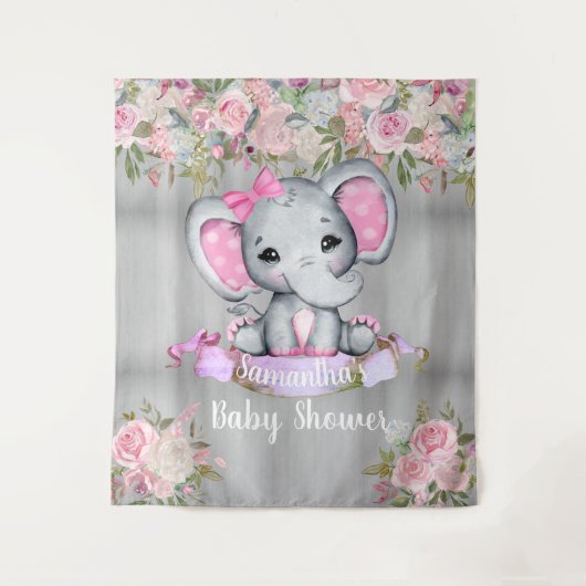Rosa Elephant Floral Foto Hintergrund Kinderdusche Wandteppich (Vorderseite)