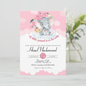 Rosa Elephant Floral Girl Dusche Einladung (Stehend Vorderseite)