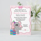 Rosa Elephant Geburtstagsparty Einladungen (Stehend Vorderseite)
