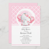 Rosa Elephant Girl Baby Shower Einladungen (Vorne/Hinten)
