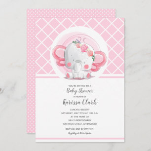 Rosa Elephant Girl Baby Shower Einladungen