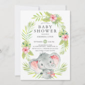 Rosa Elephant Girl Babydusche Einladung (Vorderseite)