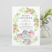 Rosa Elephant Girl Babydusche Einladung (Stehend Vorderseite)