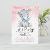 Rosa Elephant Girl Geburtstagsparty Einladung (Stehend Vorderseite)