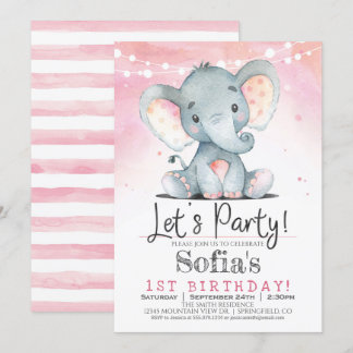 Rosa Elephant Girl Geburtstagsparty Einladung