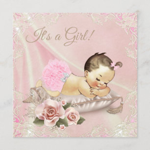 Rosa Elfenbein Babyparty Einladung