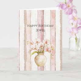 Rosa Elfenbein Creme Streifen Rosa Orchideen Gebur Karte