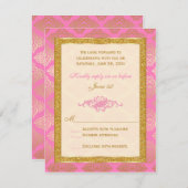 Rosa, Elfenbein, Gold-Glitzer, Damask Floral RSVP- Einladung (Vorne/Hinten)