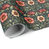 Rosa / Elfenbein / Grüner Blumenjugend Geschenkpapier (Rolleneckpunkt)