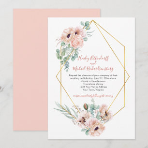 Rosa Elfenbein Mohn Grüne Pflanzen Gold Geometrisc Einladung