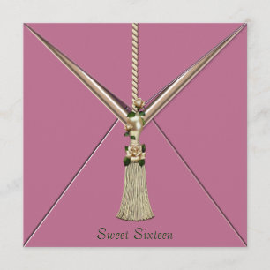 Rosa Elfenbein-Rosen-Quasten-Sweet-Sixteen-Party Einladung