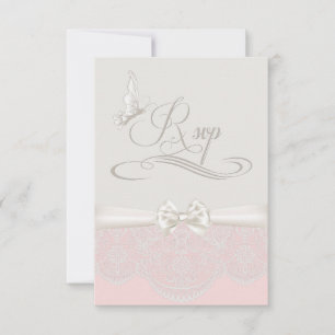 Rosa & Elfenbein Schmetterlinge und Spitze RSVP Karte