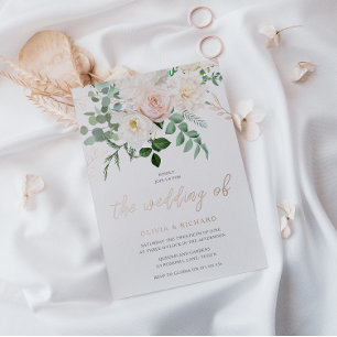 Rosa & Elfenblumen Roségoldene Hochzeit Folieneinladung