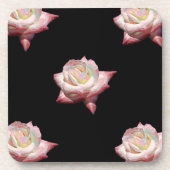 Rosa emaillierte Rose in Schwarz Untersetzer (Vorderseite)