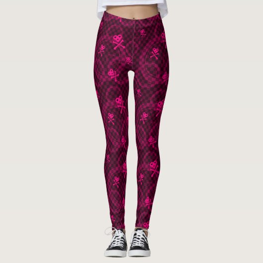 Rosa Emo Muster mit Kreisen Leggings (Vorderseite)