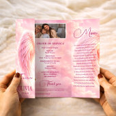 Rosa Engel-Flügel-Feier des Lebens Trauerprogramm Flyer