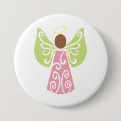 Rosa Engel Grün Swirbelwinge Spirituelle Dekorativ Button (Vorderseite)