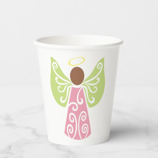 Rosa Engel Grün Swirbelwinge Spirituelle Dekorativ Pappbecher (Vorderseite)