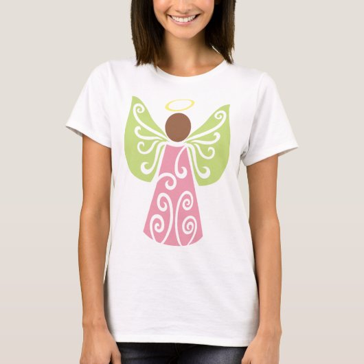 Rosa Engel Grün Swirbelwinge Spirituelle Dekorativ T-Shirt (Vorderseite)