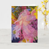 Rosa Engel mit Kind Karte (Gelbe Blume)