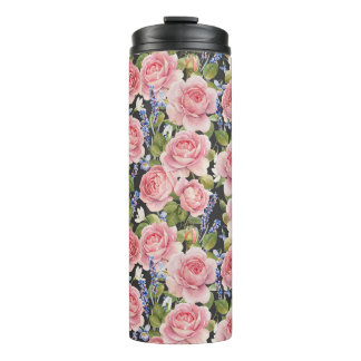 Rosa englische Rose: Dunkle Wasserfarbe Thermosbecher