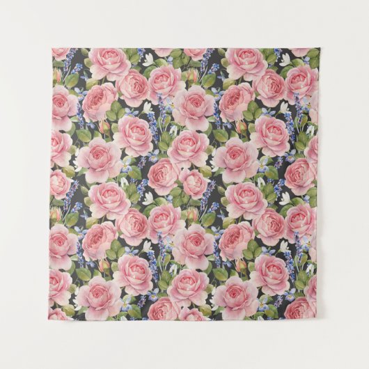 Rosa englische Rose: Dunkle Wasserfarbe Wandteppich (Vorderseite)