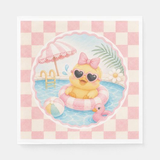 Rosa Enten Pool Party Servietten, Splish Splash So Serviette (Vorderseite)