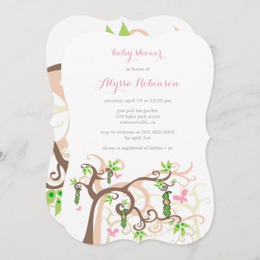 Rosa Erbse im Pod Girl Dusche Einladung (Vorne/Hinten)