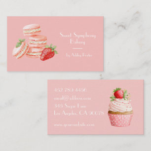 Rosa Erdbeer-Cupcake-Aquarell-Bäckerei Geschäft Visitenkarte
