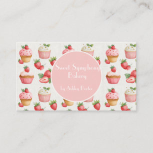 Rosa Erdbeer-Cupcake-Aquarell-Bäckerei Geschäft Visitenkarte