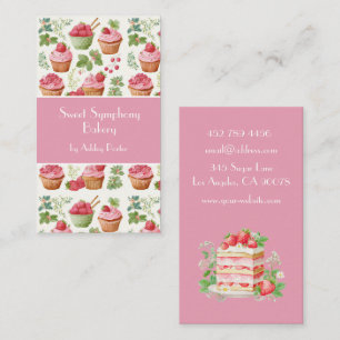 Rosa Erdbeer-Cupcake-Aquarell-Bäckerei Geschäft Visitenkarte
