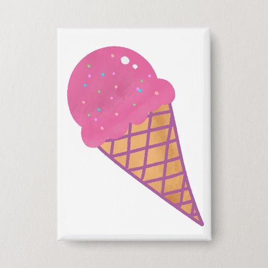 Rosa Erdbeer-Eis-Waffelhörnchen Button (Vorderseite)