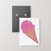 Rosa Erdbeer-Eis-Waffelhörnchen Button (Vorderseite/Rückseite)