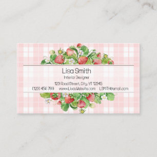 Rosa Erdbeer-Gingham Visitenkarte