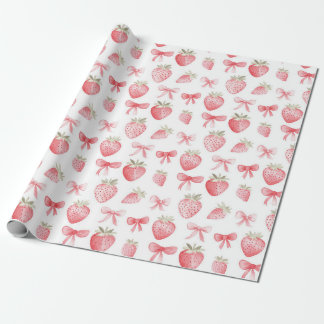 Rosa Erdbeer-Schleifen-Geschenkpapier Coquette Geschenkpapier