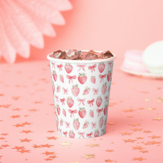 Rosa Erdbeer-Schleifen-Geschenkpapier Coquette Pappbecher