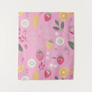 Rosa Erdbeer- und Blumengobelinstoff (127 cm x 152 Wandteppich