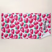Rosa Erdbeere auf weißem Hintergrund Strandtuch (Vorderseite)