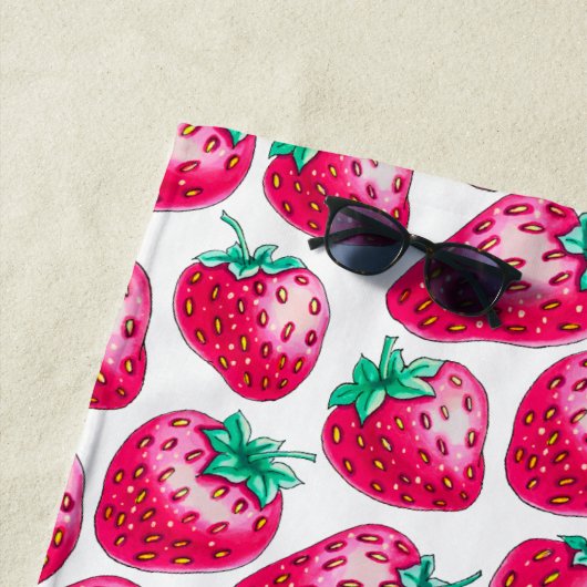 Rosa Erdbeere auf weißem Hintergrund Strandtuch (Beispiel)