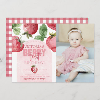 Rosa Erdbeere Berry Erster Geburtstag Party Einladung