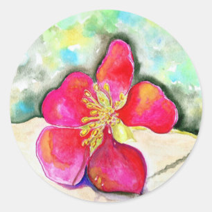 Rosa Erdbeere Blume Wasserfarbe Runder Aufkleber