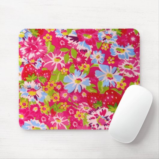 Rosa Erdbeere bunt blumig Mousepad (Mit Mouse)
