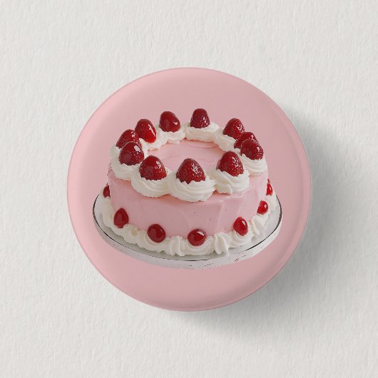 Rosa Erdbeere Celebration Cake Button (Vorderseite)