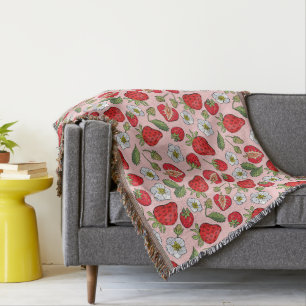 Rosa Erdbeere Cottagecore Cosy Woven Decke