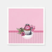 Rosa Erdbeere Cupcake mit rosa Blume Napkins Serviette (Vorderseite)
