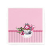Rosa Erdbeere Cupcake mit rosa Blume Napkins