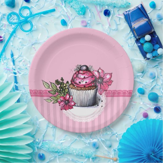 Rosa Erdbeere Cupcake Paper Party Teller (Party)