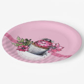 Rosa Erdbeere Cupcake Paper Party Teller (Schrägansicht)